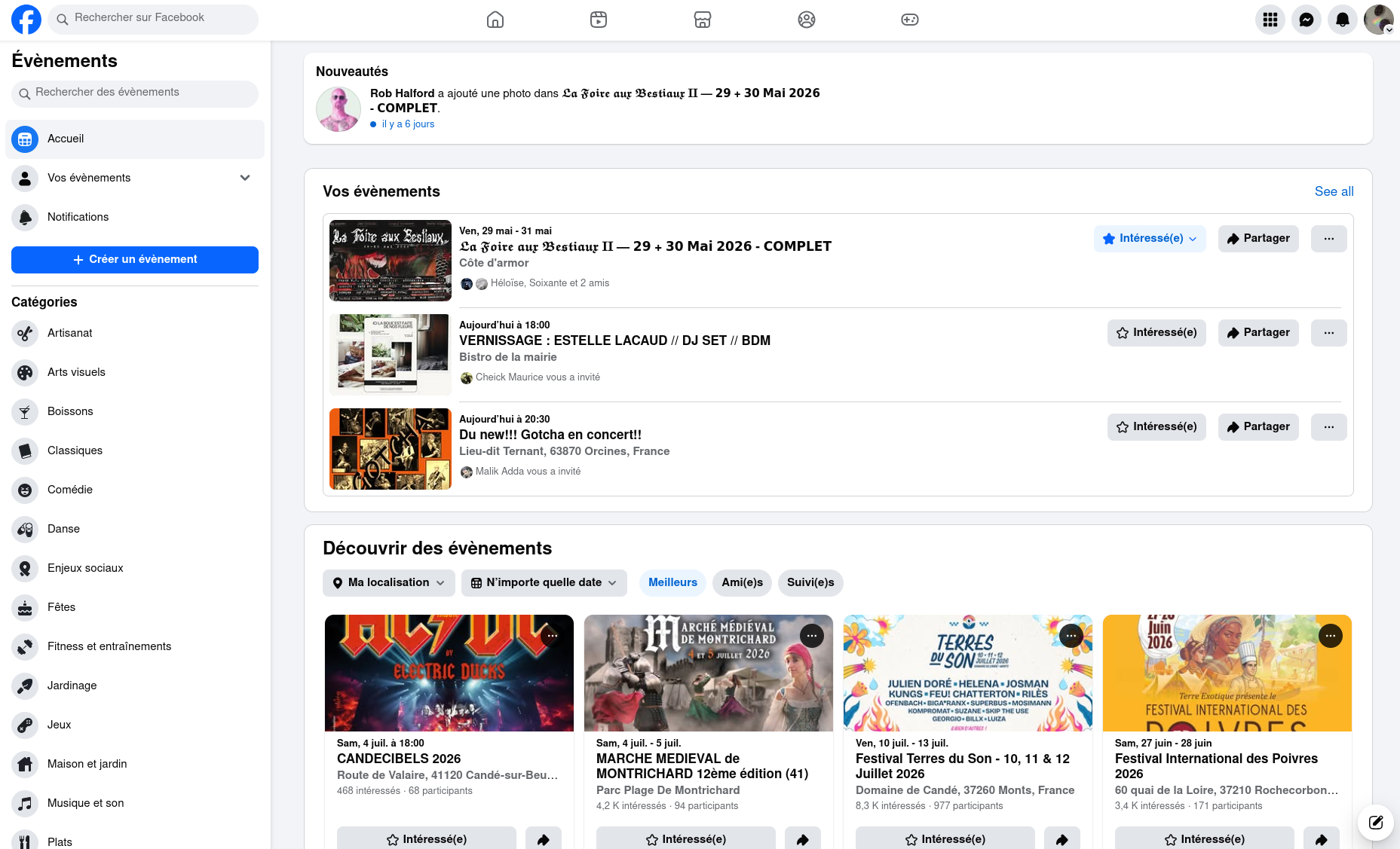 événements sur fb